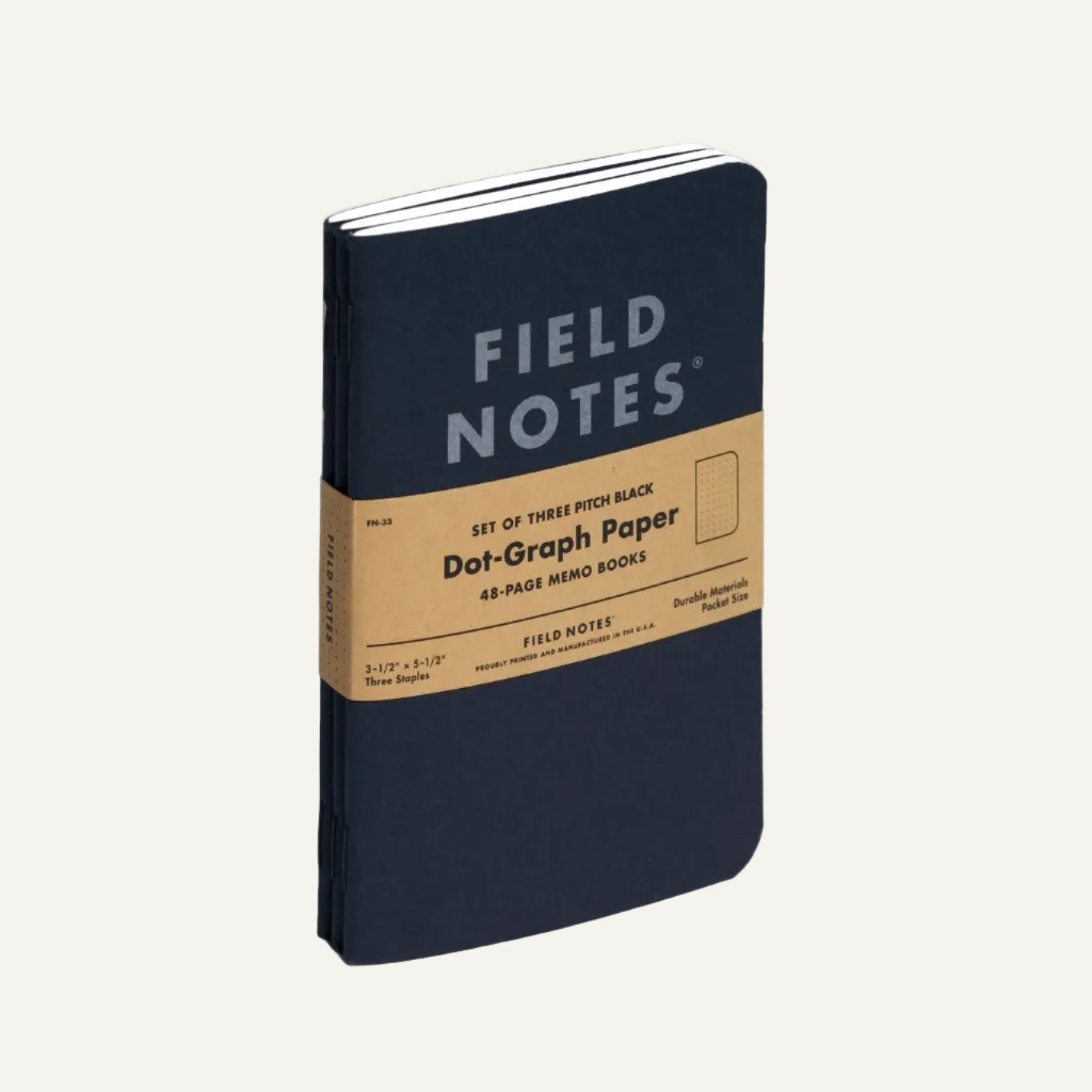 Field Notes Pitch Black Memo Dot Grid Book 3 - PackFN-34 - Alcove & Nib Stationery
